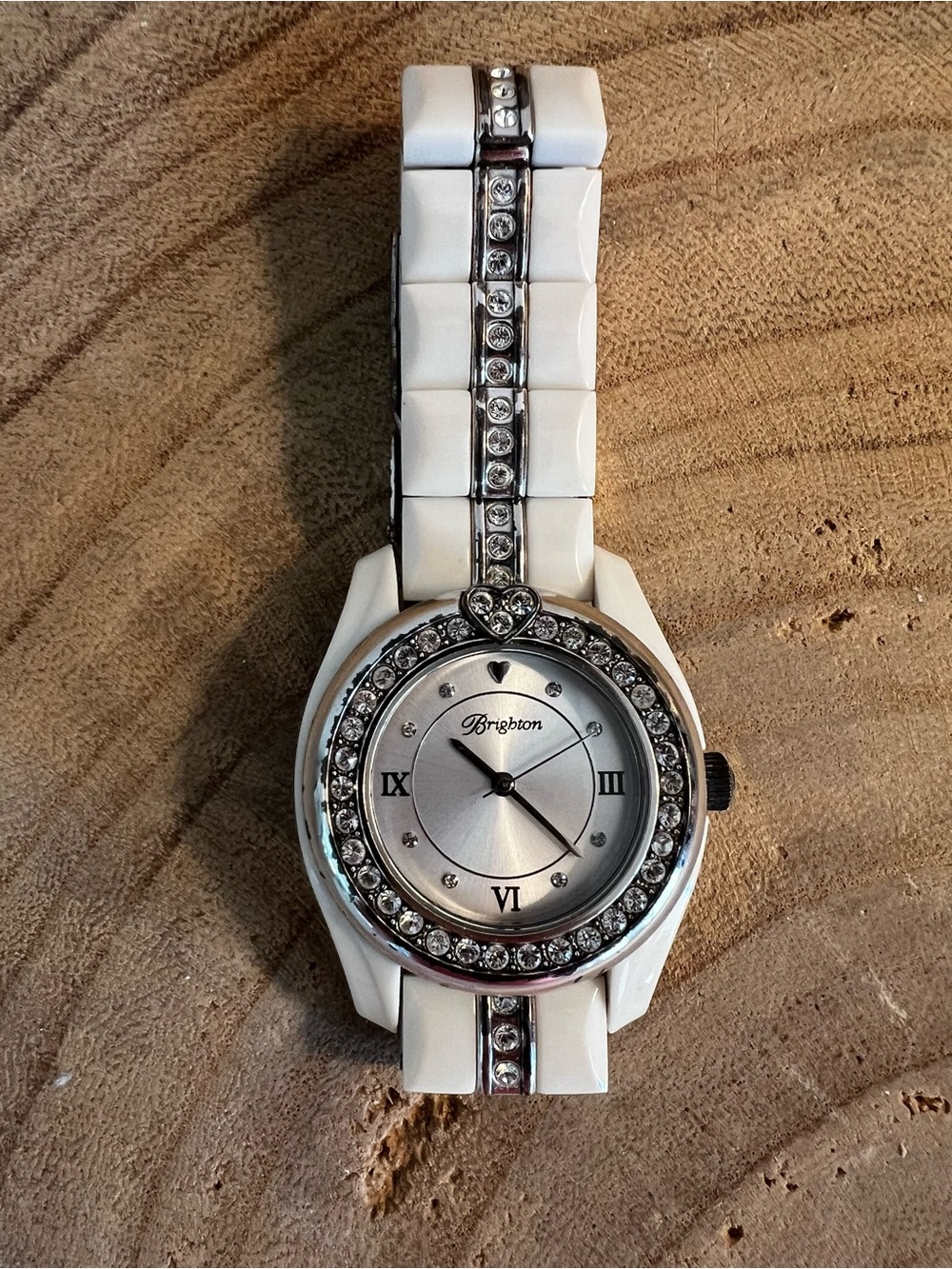Brighton White and Silver Crystal-Accent Women's Watch